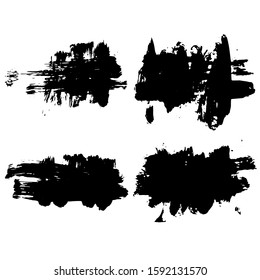 Set of black paint, ink brush strokes, brushes, lines. Dirty artistic design elements, boxes, frames for text.