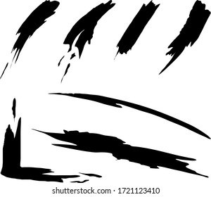 Conjunto de pintura negra, pinceladas de pincel de tinta, pinceles, líneas, gruñido. Elementos de diseño artístico sucio. Ilustración vectorial. Aislado sobre fondo blanco. Dibujo a mano libre.