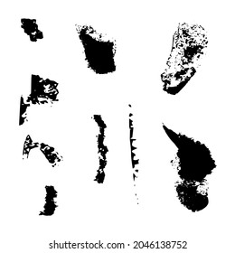 Set of black paint, ink brush strokes, brushes, lines. Dirty artistic design elements.