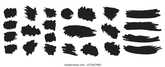 Set of black paint, ink brush strokes	