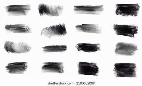 Set of black paint, ink brush strokes, brushes, lines. Dirty artistic design elements. Vector illustration. Isolated on white background.