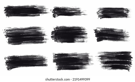 Set of black paint, ink brush strokes, brushes, lines. Dirty artistic design elements. Vector illustration. Isolated on white background.