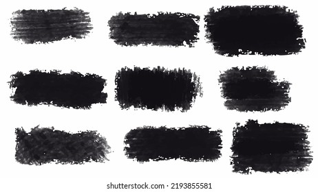 Set of black paint, ink brush strokes, brushes, lines. Dirty artistic design elements. Vector illustration. Isolated on white background.