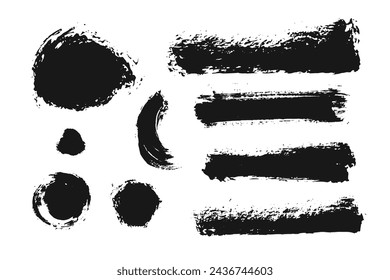 Conjunto de pinceladas de tinta de pintura negra pinceladas pinceladas líneas. elementos vectoriales