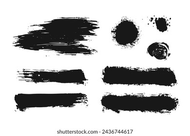 Conjunto de pinceladas de tinta de pintura negra pinceladas pinceladas líneas. elementos vectoriales