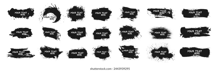 Set of black paint, ink brush strokes. Set of black paint, ink brush, brush. Dirty element design, box, frame or background for text