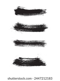 Set of black paint, ink brush strokes isolated on white background. Grunge graphic elements. Dirty texture banners. Ink splatters. Vector illustrations.