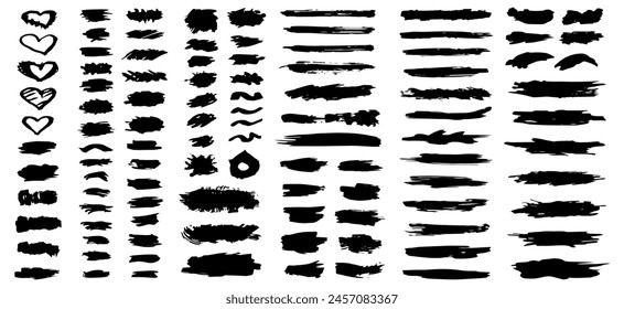 Set of black paint, ink brush strokes.Vector illustration.