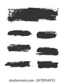 Set of black paint, ink brush strokes, brushes, lines. Dirty artistic design elements.