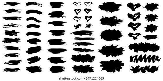 Set of black paint, ink brush strokes.Vector illustration.