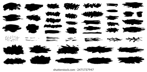 Set von schwarzer Farbe, Tusche Pinselstriche.Vektorillustration.
