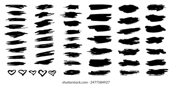 Conjunto de pintura negra, pinceladas de pincel de tinta.Ilustración vectorial.