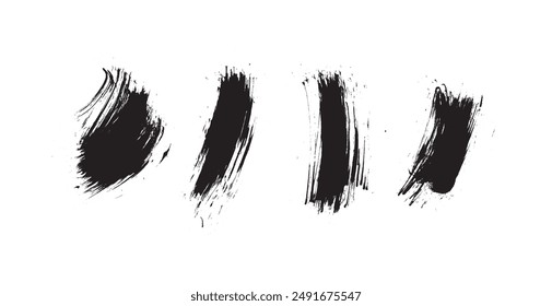 Set of black paint, ink brush strokes isolated on white background. Grunge graphic elements. Dirty texture banners. Ink splatters. Vector illustrations.
