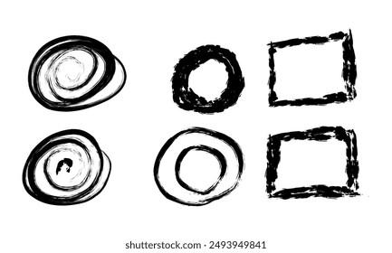 Set of black paint ink brush strokes 