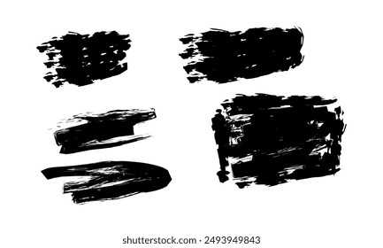 Set of black paint ink brush strokes 