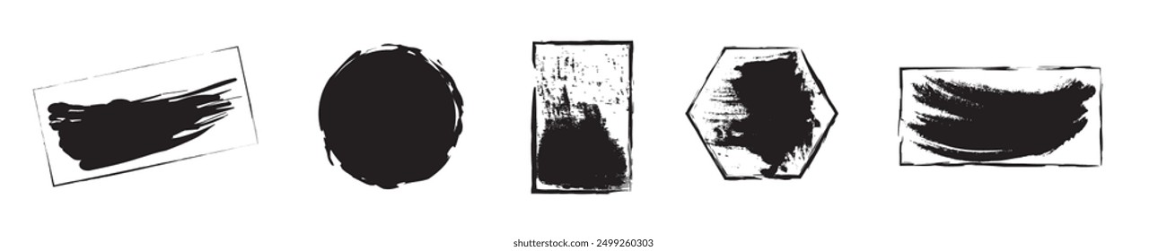 Conjunto de pintura negra, pinceladas de tinta conjunto.
