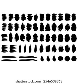 Conjunto de tinta preta, traçados de pincel de tinta