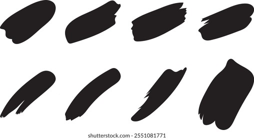 Satz von schwarzer Farbe Pinsel Striche Vektorsilhouette einzeln auf weißem Hintergrund