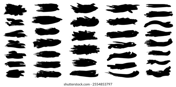 Set of black paint, ink brush strokes. Vector illustration.