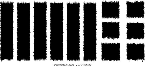 Set of Black set paint, ink brush, brush strokes, brushes, lines, frames, box, grungy. Black paint backgrounds and splatters. brush collection	
