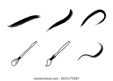 Set of black paint. ink brush strokes. Mega bundle of different ink brush strokes, watercolor brush stroke. circle, white and pink brush stroke.