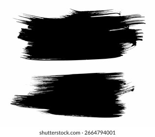 Conjunto de pintura negra, pinceladas de tinta, pinceles, líneas. Elementos de diseño Grunge, cuadros, marcos para texto. Ilustración vectorial.