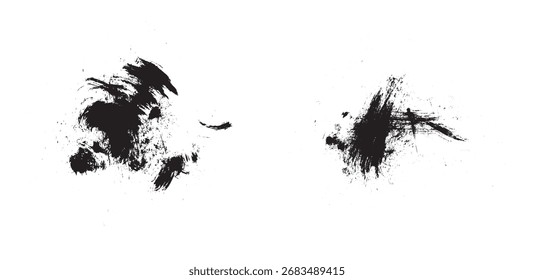 Set of black paint, ink brush strokes isolated on white background. Grunge graphic elements. Dirty texture banners. Ink splatters. Vector illustrations.