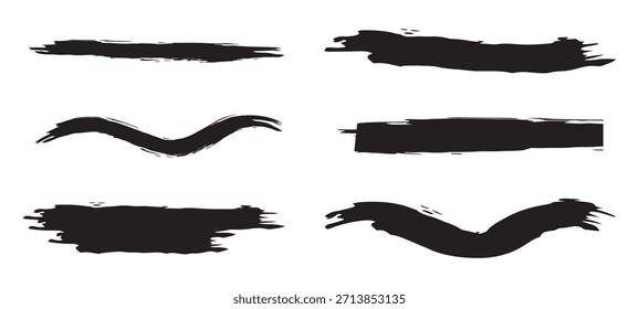 Conjunto de pintura negra, pinceladas de tinta, cajas, marcos, líneas, manchas. Vector sucio, grunge Elementos de diseño artísticos, fondos, texturas.