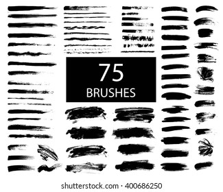 Set Of Black Paint, Ink Brush Strokes.