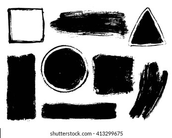 Set of black paint, ink brush strokes and design elements. 