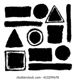 Set of black paint, ink brush strokes and design elements. 