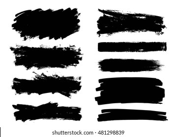 Set of black paint, ink brush strokes, brushes. Hand drawn grunge brushes, design elements.