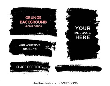 Set Of Black Paint, Ink Brush Strokes, Brushes, Lines. Dirty Artistic Design Elements, Boxes, Frames, Backgrounds. Place For Text,  Quote, Information.