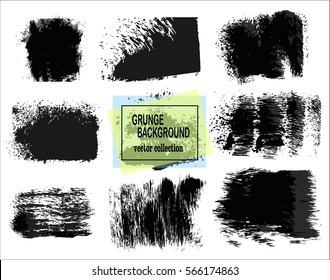 Set of black paint, ink brush strokes, brushes, lines. Dirty artistic design elements, boxes, frames for text