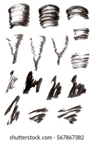 Set of black paint, ink brush strokes. Vector