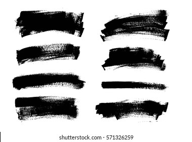 Set of black paint, ink brush strokes. Dirty grunge artistic design elements, backgrounds, textures, brushes.