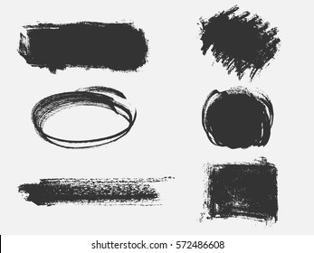 Set of black paint, ink brush strokes, brushes, lines. Dirty artistic design elements, boxes, frames for text.