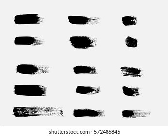 Set of black paint, ink brush strokes, brushes, lines. Dirty artistic design elements, boxes, frames for text.