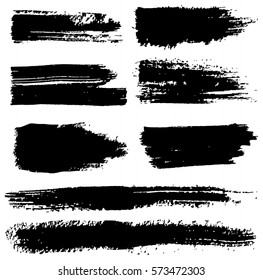Set of black paint, ink brush strokes, brushes, lines. Dirty artistic design elements