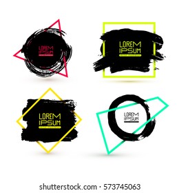 Set of black paint, ink brush strokes, brushes, lines. Dirty artistic design elements, boxes, frames for text. Vector illustration. Isolated on white background. Freehand drawing.