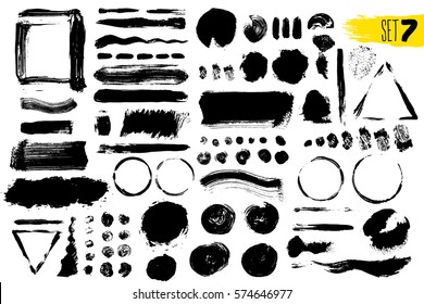 Set of black paint, ink brush strokes, brushes, lines. Dirty artistic design elements. Vector illustration. Isolated on white background. Freehand drawing.