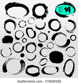 Set of black paint, ink brush strokes, brushes, lines. Dirty artistic design elements, boxes, frames. Vector illustration. Isolated on transparent background. Freehand drawing