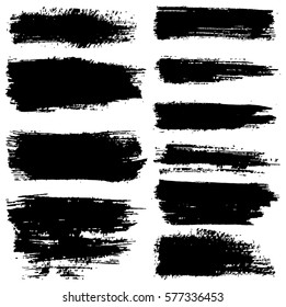 Set of black paint, ink brush strokes, brushes, lines. Dirty artistic design elements boxes, frames.