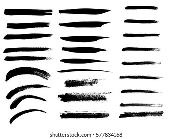 Set of black paint, ink brush strokes, brushes, lines. Dirty artistic design element