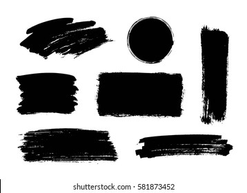 Set of black paint, ink brush strokes, brushes, lines. Dirty artistic design elements, boxes, frames for text. 