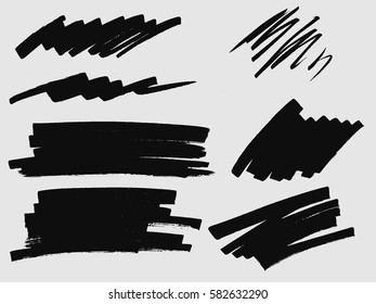Set of black paint, ink brush strokes, brushes, lines. Dirty artistic design element