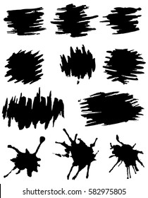 Set of black paint, ink brush strokes, brushes, lines. Dirty artistic design elements boxes, frames.