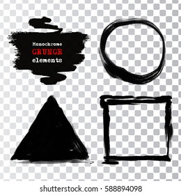 Set of black paint, ink brush strokes.