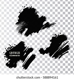 Set of black paint, ink brush strokes.