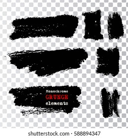 Set of black paint, ink brush strokes.